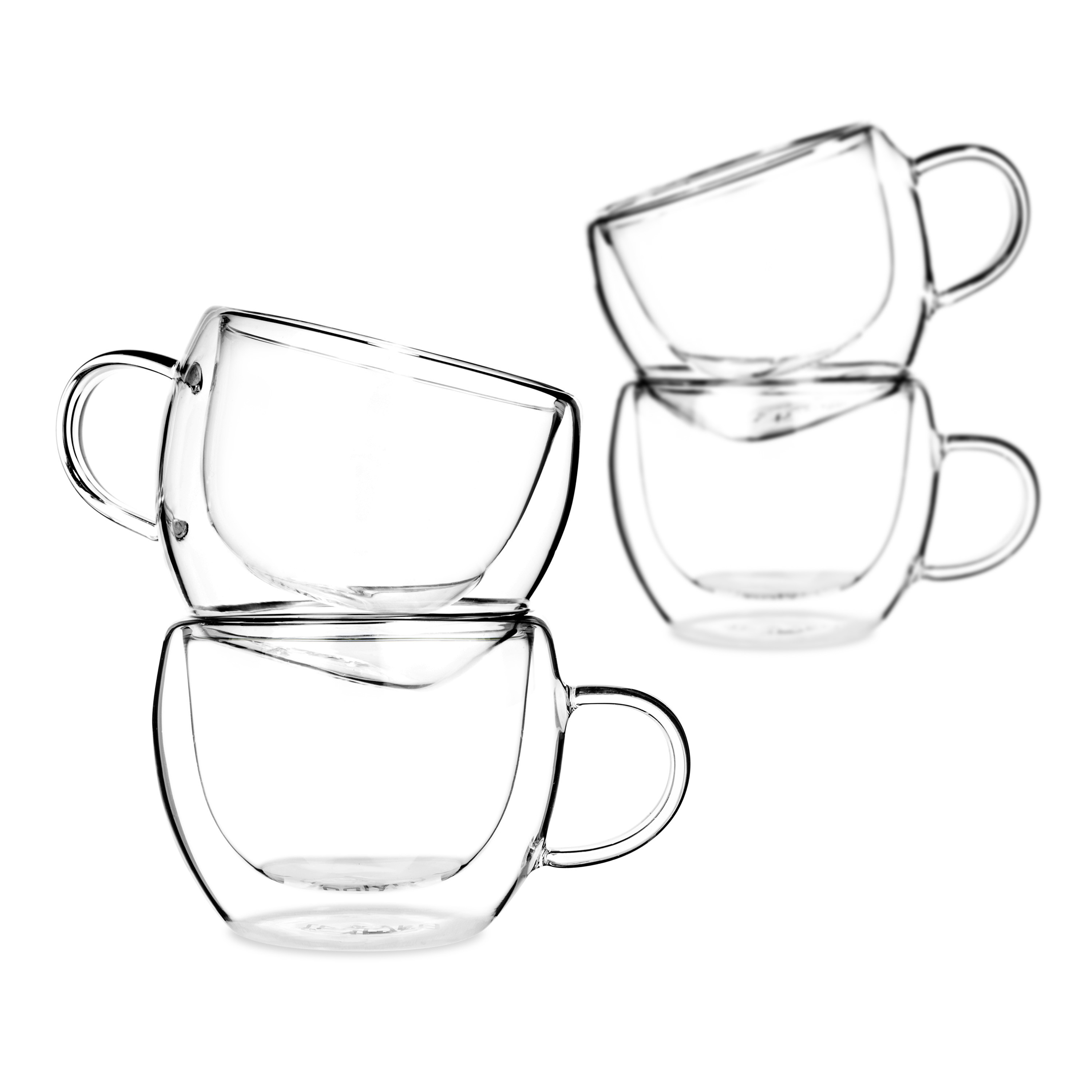 Double Wall Glasses & Saucers, Set of 4